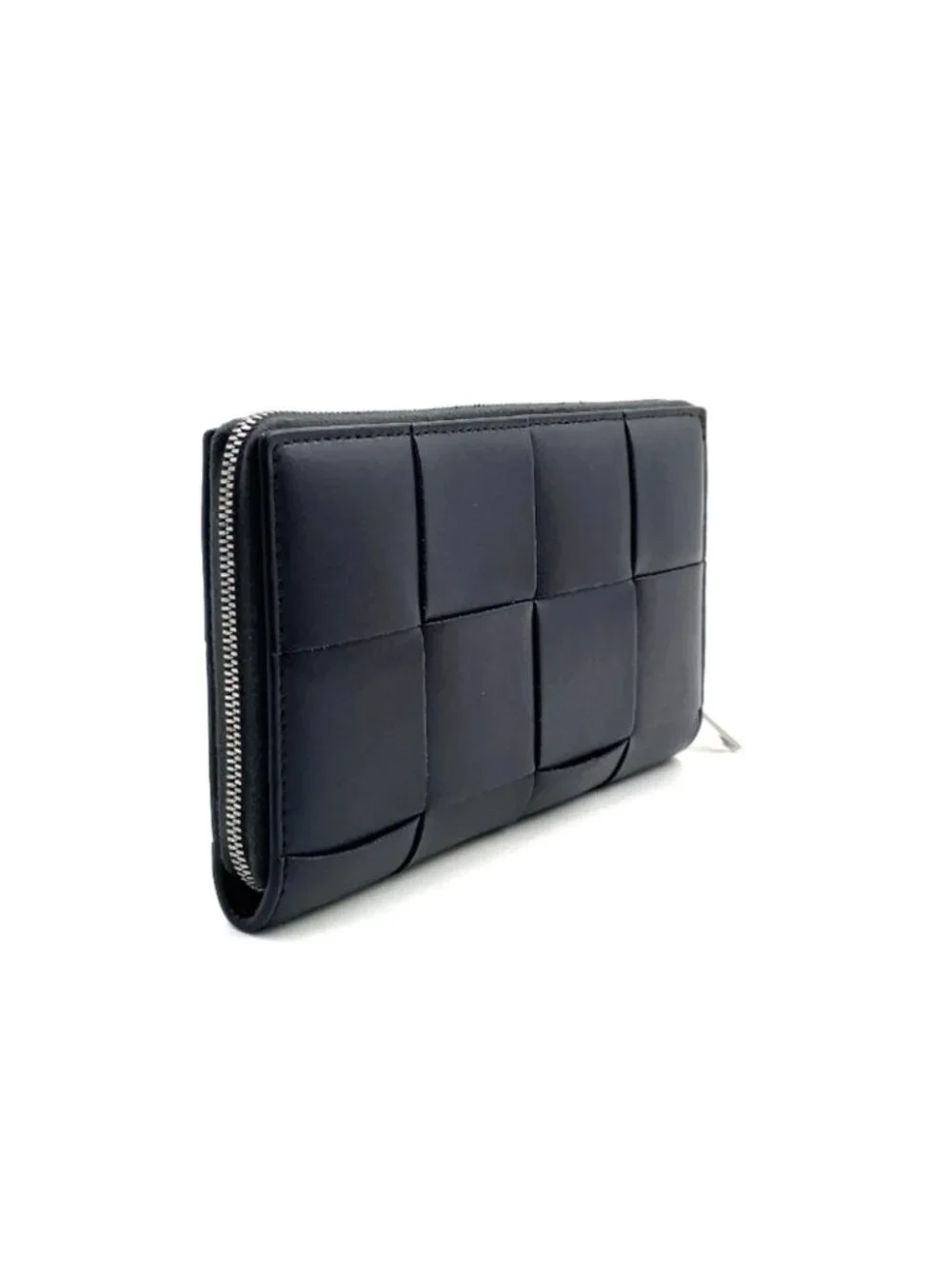 Bottega Veneta Maxi Intrecciato Leather Gray Wallet Silver